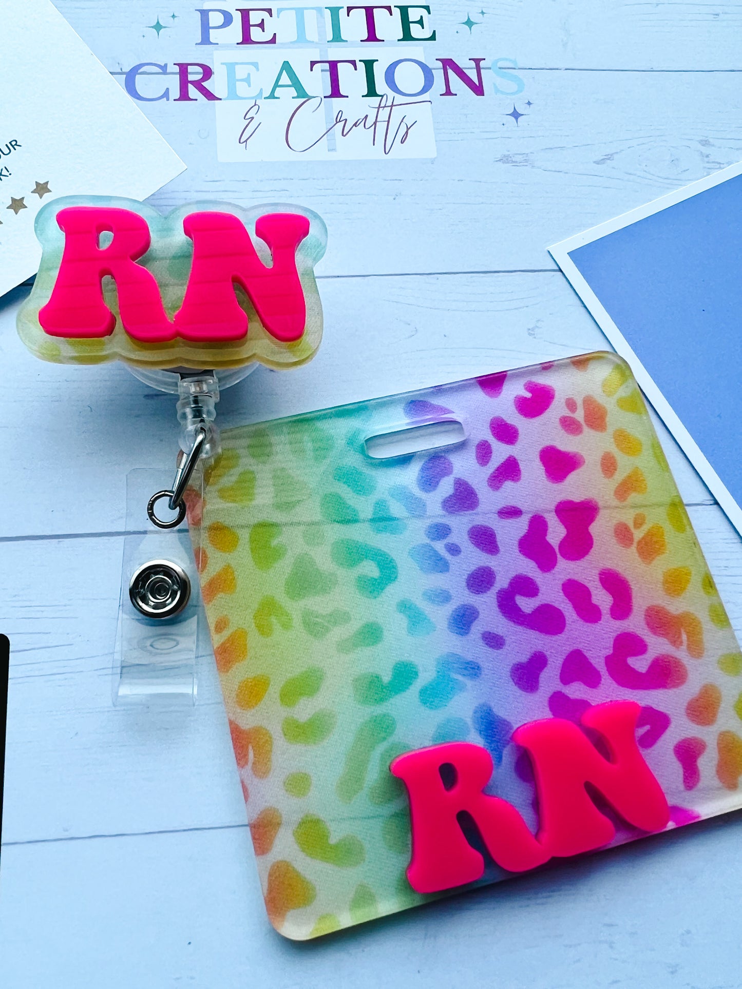 Rainbow Cheetah Print Set Badge Buddy and Reel Set