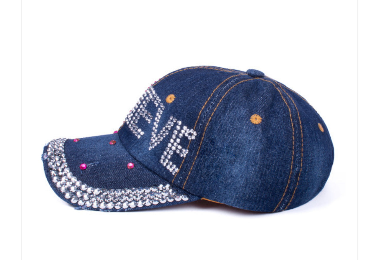 Believe Pink Ribbon Bling Denim Cap