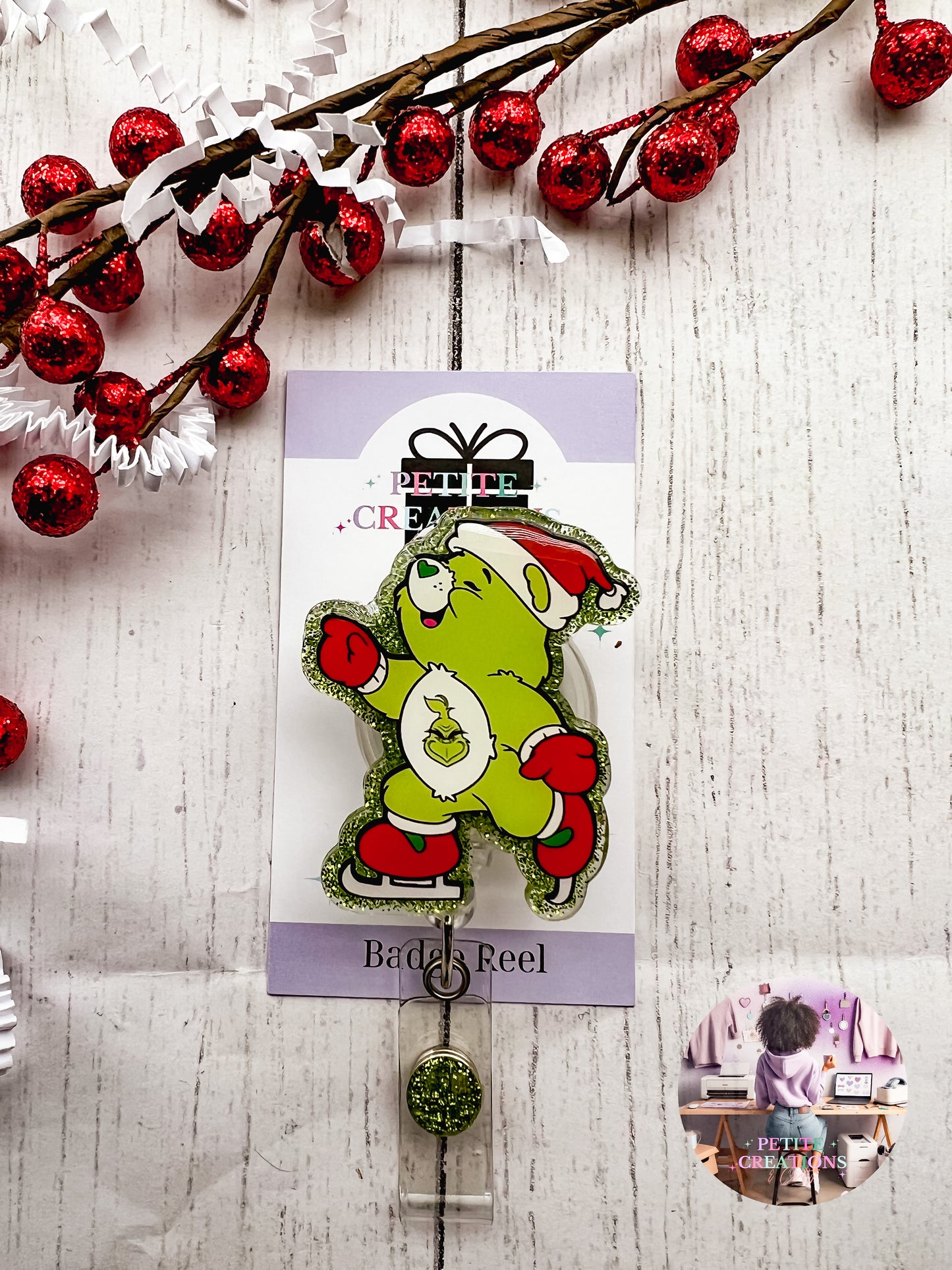 Grinch Bear Badge Reel